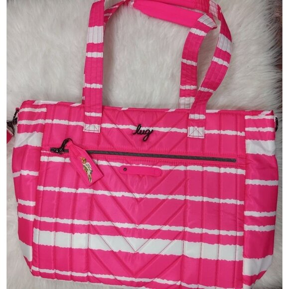NWT Lug Paddle Tote Bag In Pink/White Stripe - Picture 5 of 14